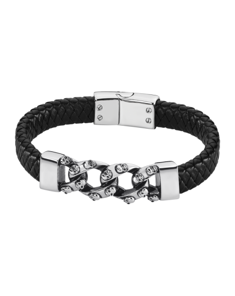 Lotus Style Bracelet Homme Cuir Noir Et Acier LS2097-2/2