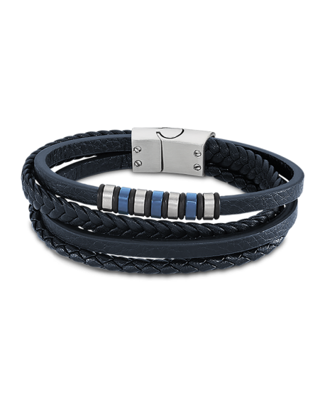 Lotus Style Bracelet Homme Multi Rangs Cuir Bleu LS2101-2/2