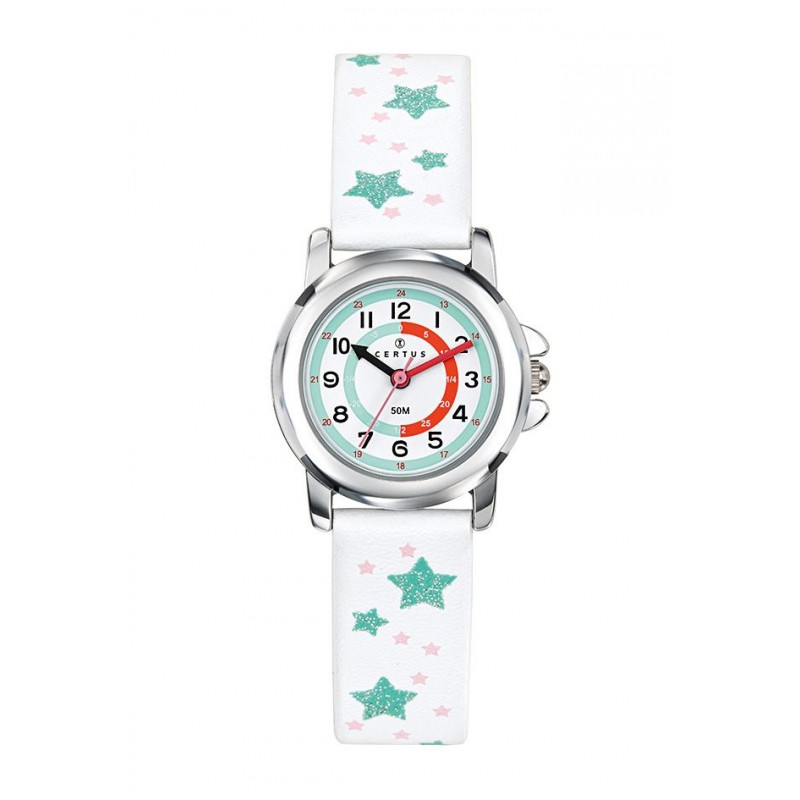 Certus Montre Enfant Cuir Blanc Etoile 647648 Certus Montre Enfant Cuir Blanc Etoile 647648