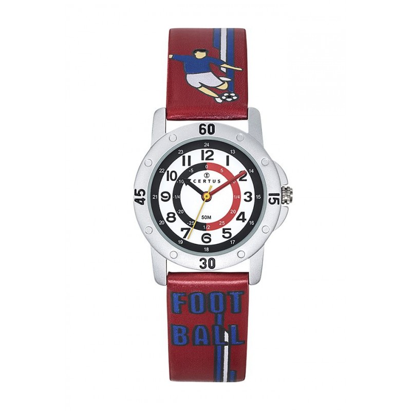 Certus Montre Enfant Cuir Rouge Football 647620 Certus Montre Enfant Cuir Rouge Football 647620