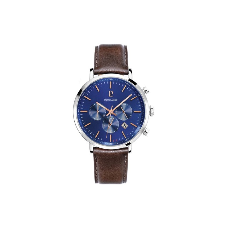 Pierre Lannier Baron Montre Homme Chronographe Acier Cuir Marron 221F164