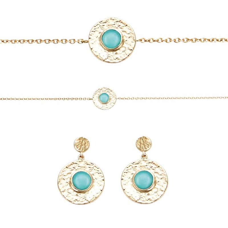 Parure Doré Femme Bracelet et Boucles D'Oreilles