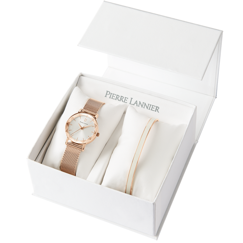 Pierre Lannier Coffret Nova Femme + Bracelet Acier Doré-rose 356F928 Pierre Lannier Coffret Nova Femme + Bracelet Acier Doré-rose 356F928