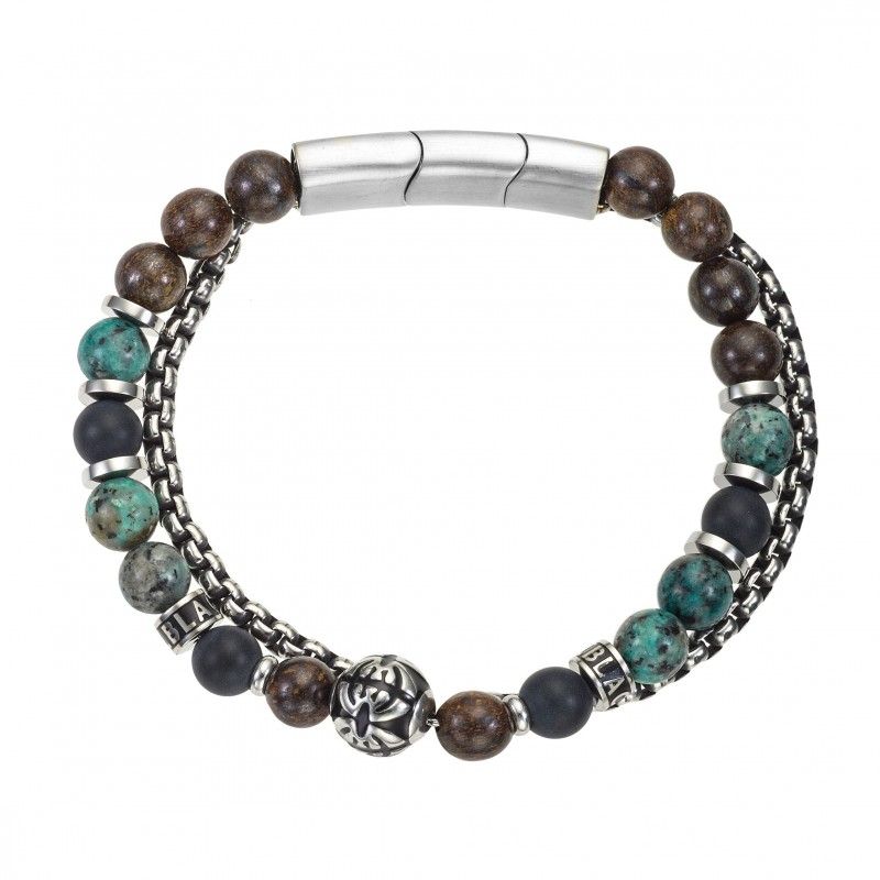 All blacks Bracelet Homme Acier Et Perle 682229
