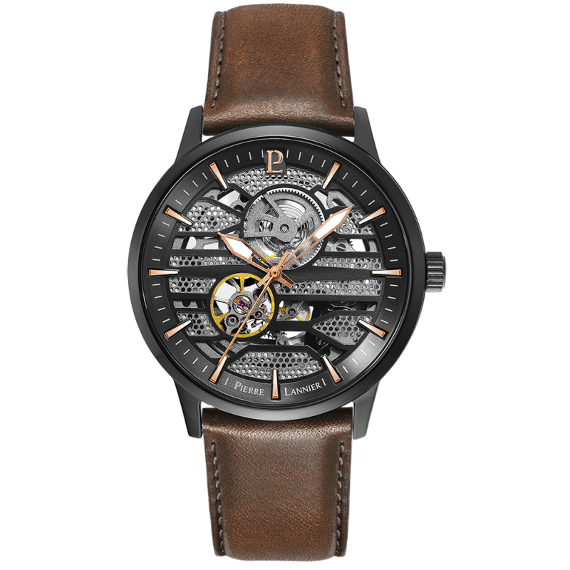 Pierre Lannier Impact Montre Homme Automatique Acier Cuir Marron 331G434 Pierre Lannier Impact Montre Homme Automatique Acier Cuir Marron 331G434