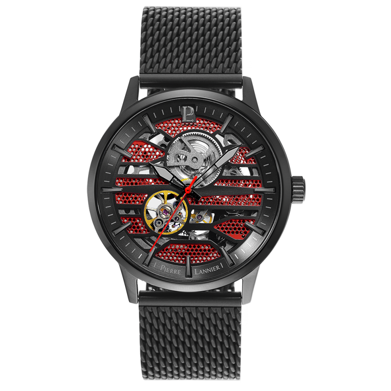 Pierre Lannier Impact Montre Homme Automatique Acier Noir Milanais 332C439 Pierre Lannier Impact Montre Homme Automatique Acier Noir Milanais 332C439