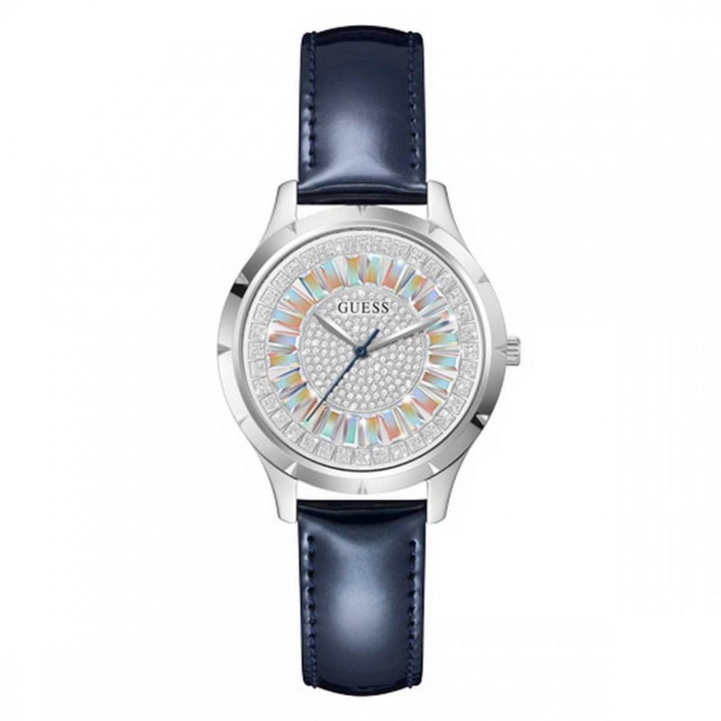 Guess Glamour Montre Femme Acier Cuir Vernis Bleu GW0299L1 Guess Glamour Montre Femme Acier Cuir Vernis Bleu GW0299L1