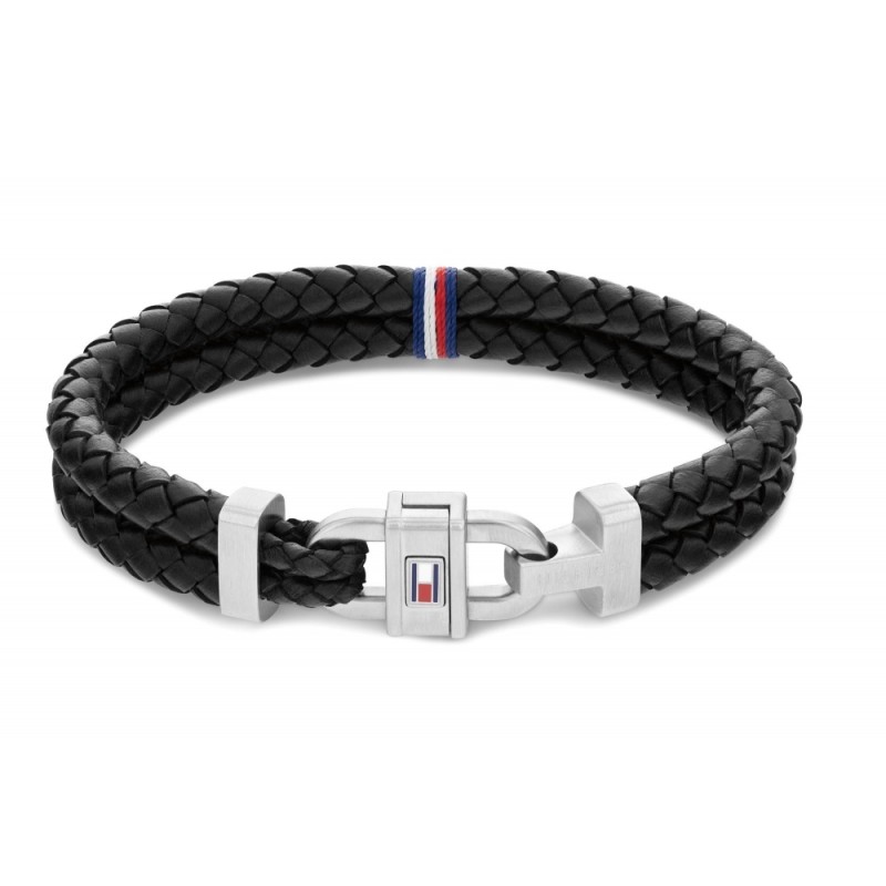 Tommy Hilfiger Bracelet Homme Acier Cuir Noir 2790361 Tommy Hilfiger Bracelet Homme Acier Cuir Noir 2790361