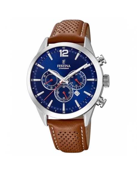 Festina Chrono Timeless Montre Homme Acier Cuir Marron F20542/3