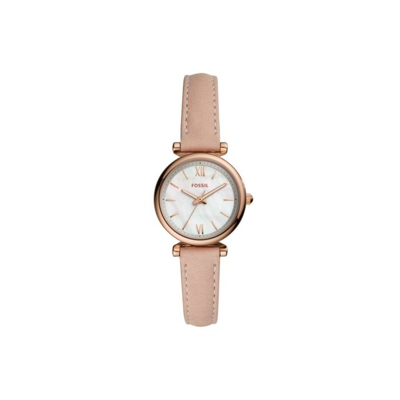 Fossil Carlie Mini Montre Femme Acier Doré Rose Cuir Rose ES4699 Fossil Carlie Mini Montre Femme Acier Doré Rose Cuir Rose ES4699
