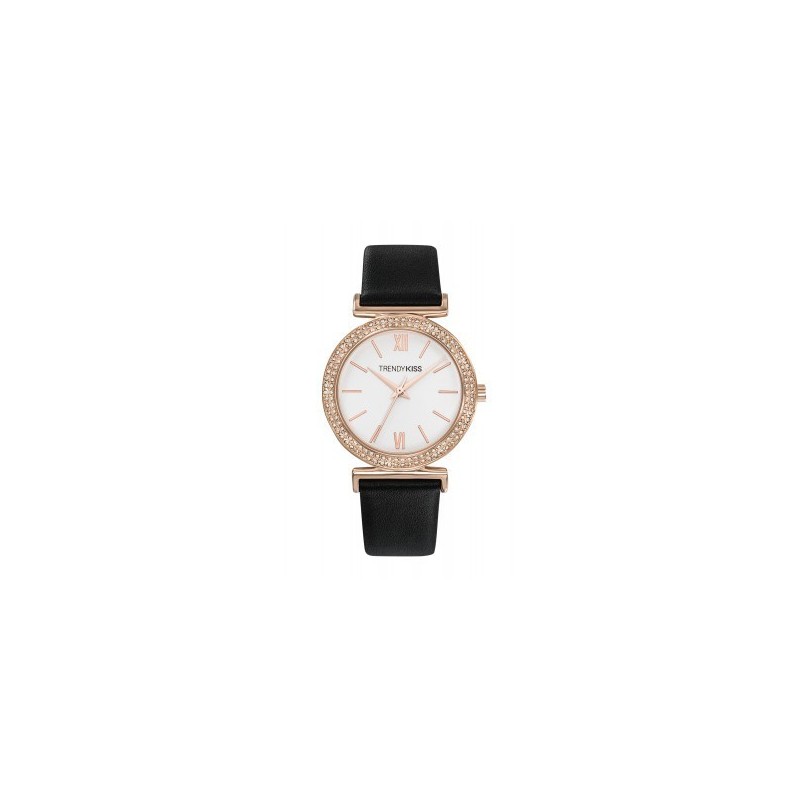 Montre Trendy Kiss Femme Cuir Noir Strass- Rose - TRG10098-01B Montre Trendy Kiss Femme Cuir Noir Strass- Rose - TRG10098-01B