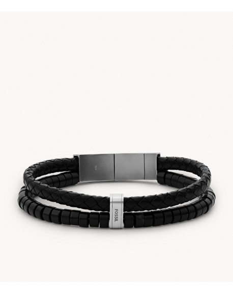 Fossil Homme Bracelet Acier Cuir Noir Et Onyx Noir JF04082040