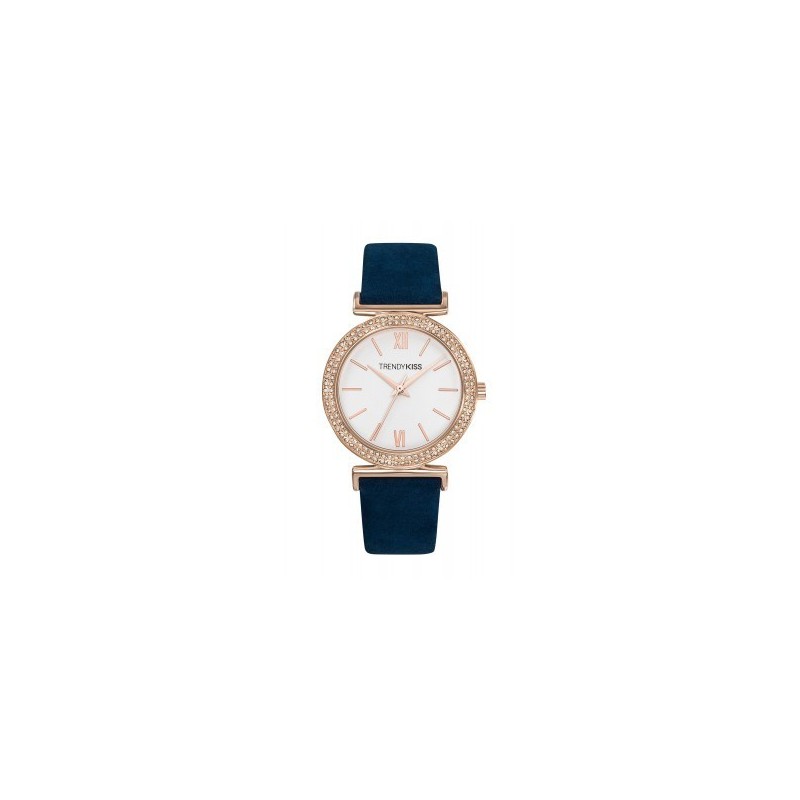 Montre Trendy Kiss Femme Cuir Bleu Strass- Rose - TRG10098-01U Montre Trendy Kiss Femme Cuir Bleu Strass- Rose - TRG10098-01U