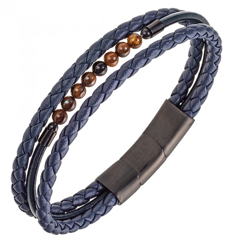 All blacks Bracelet Homme Acier Cuir Bleu Multi Rang 682295 All blacks Bracelet Homme Acier Cuir Bleu Multi Rang 682295
