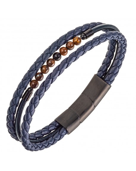 All blacks Bracelet Homme Acier Cuir Bleu Multi Rang 682295