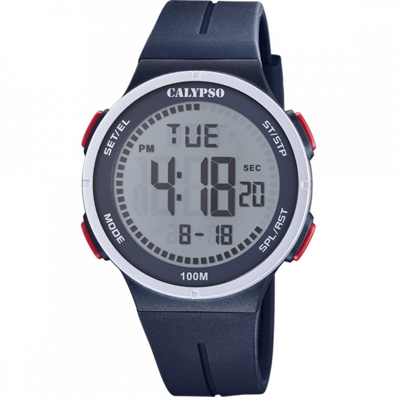 Calypso Montre Homme Digital Chrono Silicone Bleu K5803/3