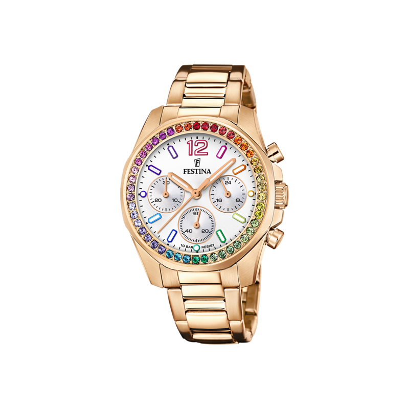 Festina Boyfriend Montre Chronographe Femme Acier Doré Rose F20639/2 Festina Boyfriend Montre Chronographe Femme Acier Doré Rose F20639/2