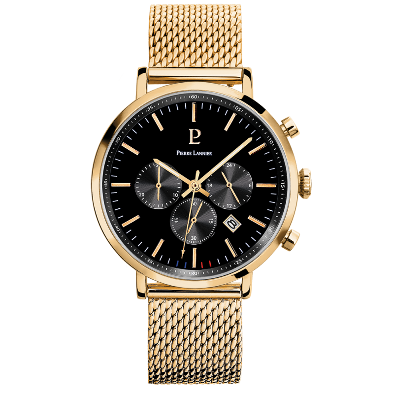 Pierre Lannier Baron Montre Homme Chronographe Acier Doré Milanais 222G032