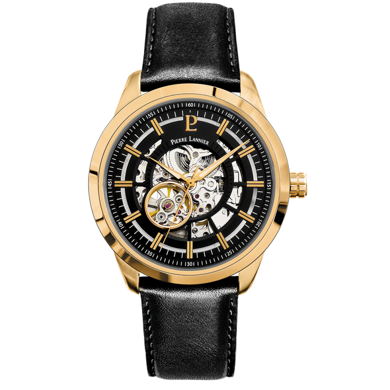 Pierre Lannier Automatic Montre Homme Acier Doré Cuir Noir 326C033 Pierre Lannier Automatic Montre Homme Acier Doré Cuir Noir 326C033