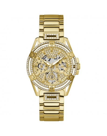 Guess Queen Montre Femme Multifonction Acier Doré Et Strass GW0464L2