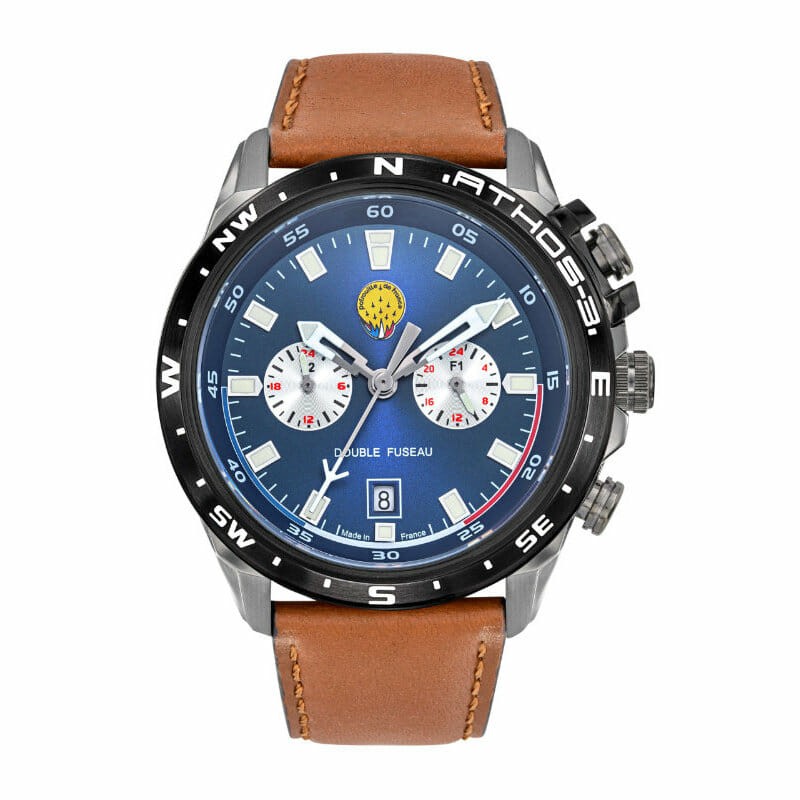 Patrouille de France Athos3 Montre Homme Chrono Acier Cuir Marron 668112 Patrouille de France Athos3 Montre Homme Chrono Acier Cuir Marron 668112