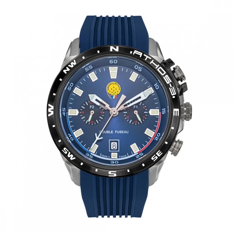 Patrouille de France Athos3 Montre Homme Multifonction Acier Silicone Bleu 668113