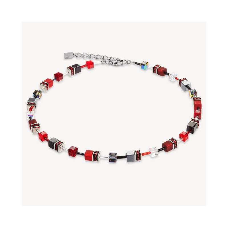 Cœur de Lion Geo Cube Collier Femme Acier Et Cube Rouge 4014/10-0312