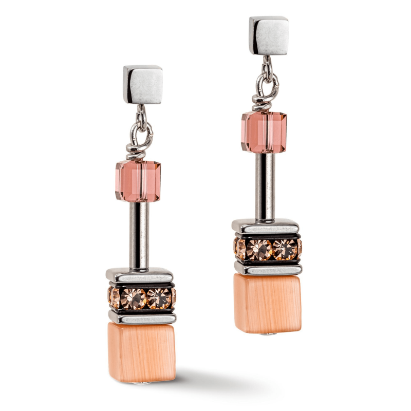 Cœur de Lion Geo Cube Boucles D'Oreilles Femme Acier Et Cube Beige Rosé 2838/21-0847