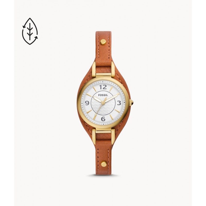 Fossil Carlie Montre Femme Acier Doré Cuir Marron ES5215