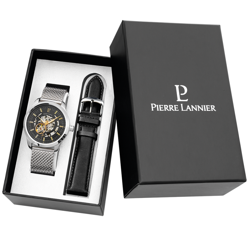 Coffret Pierre Lannier Automatic Montre Homme Acier Milanais 374F131