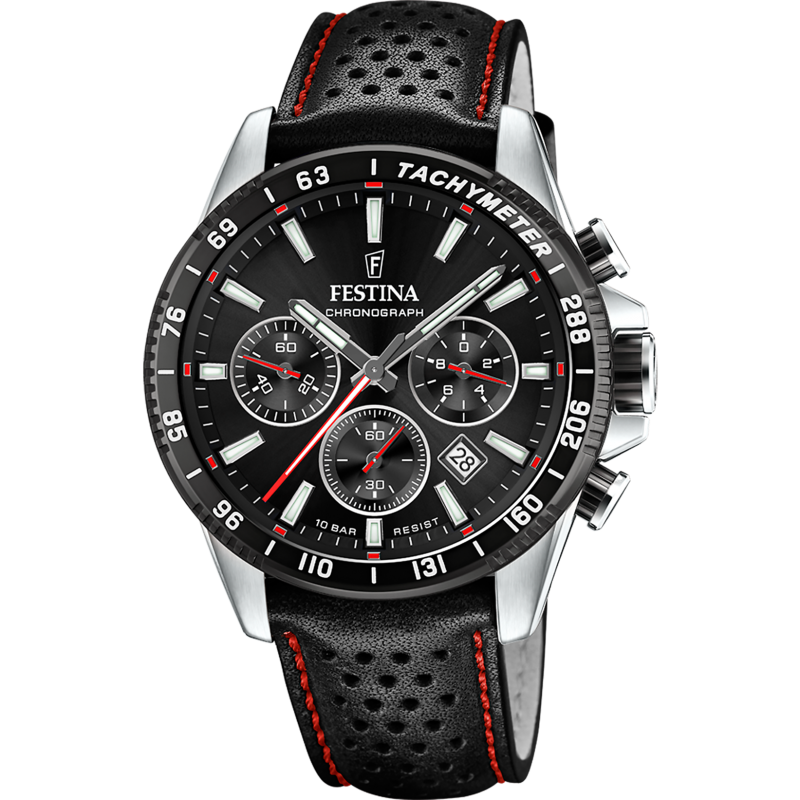 Festina Chrono Timeless Montre Homme Acier Cuir Noir F20561/4