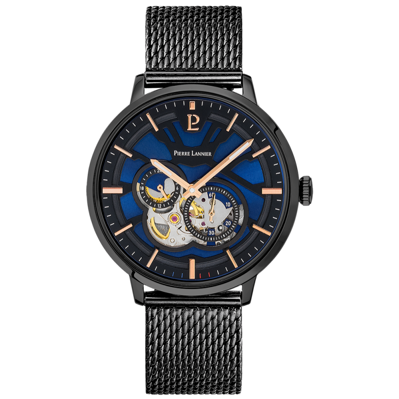 Pierre Lannier Trio Homme Automatique Acier Milanais Noir 335B469 Pierre Lannier Trio Homme Automatique Acier Milanais Noir 335B469