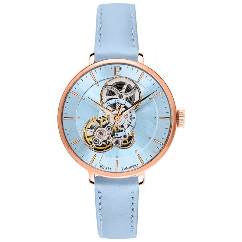 Pierre Lannier Melodie Automatique Montre Femme Acier Doré Rose Cuir Bleu 349A966 Pierre Lannier Melodie Automatique Montre Femme Acier Doré Rose Cuir Bleu 349A966