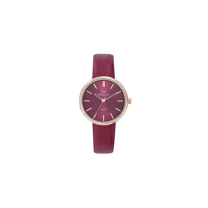 Go Girl Montre Femme Acier Doré Rose Cuir Bordeau 699519