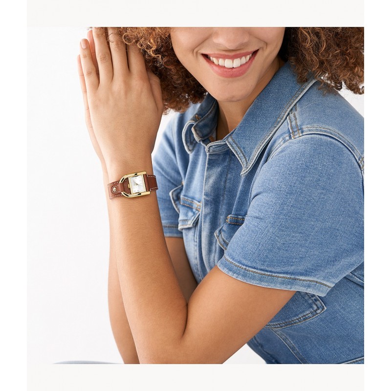 Montre Femme Bracelet Cuir Marron Montre Femme Dorée Montre Femme - Main Image