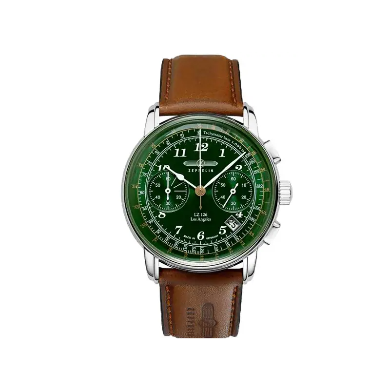Zeppelin Los Angeles Montre Homme Acier Chrono Cuir Marron 7614-4