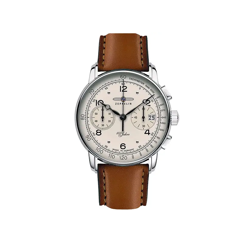 Zeppelin 100 Jahre Montre Homme Acier Chrono Cuir Marron 8676-1 Zeppelin 100 Jahre Montre Homme Acier Chrono Cuir Marron 8676-1