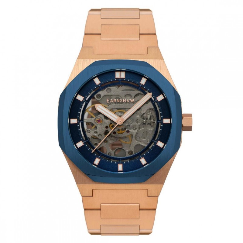 Earnshaw Montre Homme Automatique Acier Doré Rose Cadran Bleu ES-8142-88 Earnshaw Montre Homme Automatique Acier Doré Rose Cadran Bleu ES-8142-88