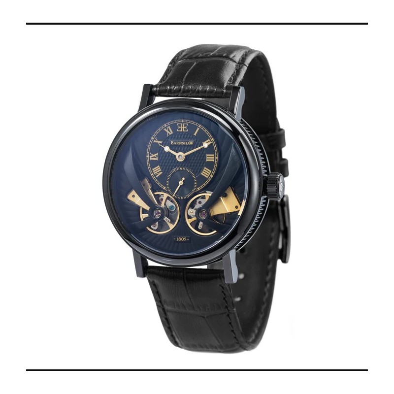 Earnshaw Montre Homme Automatique Acier Noir Cuir Noir ES-8059-04 Earnshaw Montre Homme Automatique Acier Noir Cuir Noir ES-8059-04