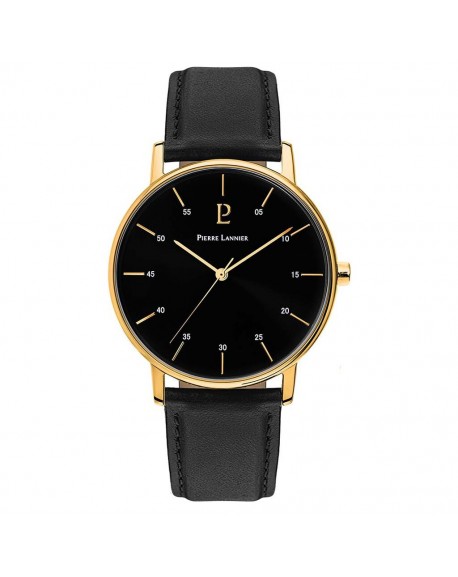 Pierre Lannier Cityline Montre Homme Acier Doré Cuir Noir 200G033