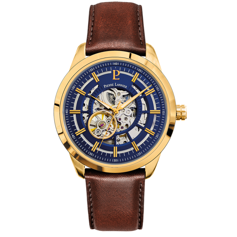 Pierre Lannier Automatic Montre Homme Acier Doré Cuir Marron 326C064 Pierre Lannier Automatic Montre Homme Acier Doré Cuir Marron 326C064