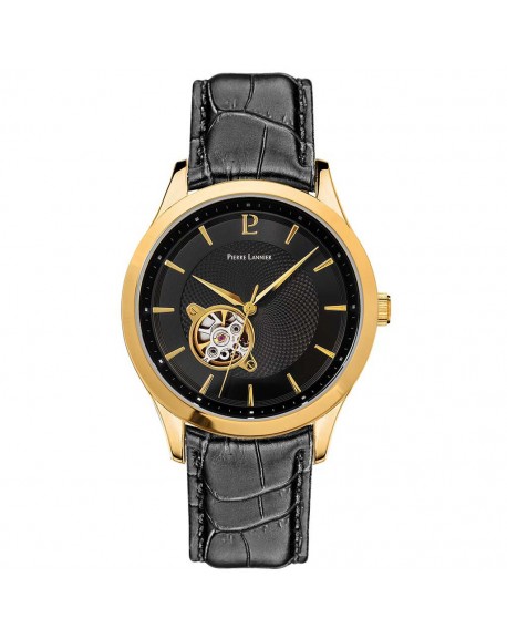 Pierre Lannier Fleuret Montre Homme Automatique Acier Doré Cuir Noir 336B033