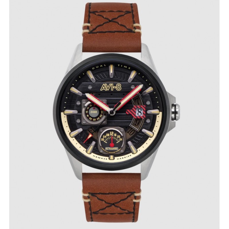 AVI-8 Hawker Harrier Farley Montre Homme Multifonction Acier Cuir Marron AV-4098-02 AVI-8 Hawker Harrier Farley Montre Homme Multifonction Acier Cuir Marron AV-4098-02