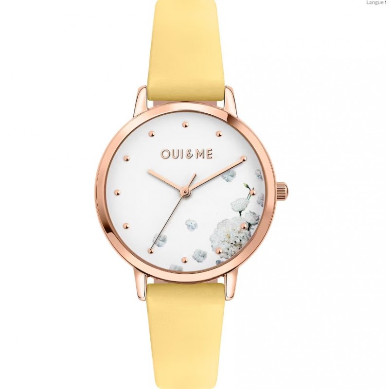 Oui & Me Fleurette Montre Femme Acier Doré Rose Cuir Jaune ME010377 Oui & Me Fleurette Montre Femme Acier Doré Rose Cuir Jaune ME010377