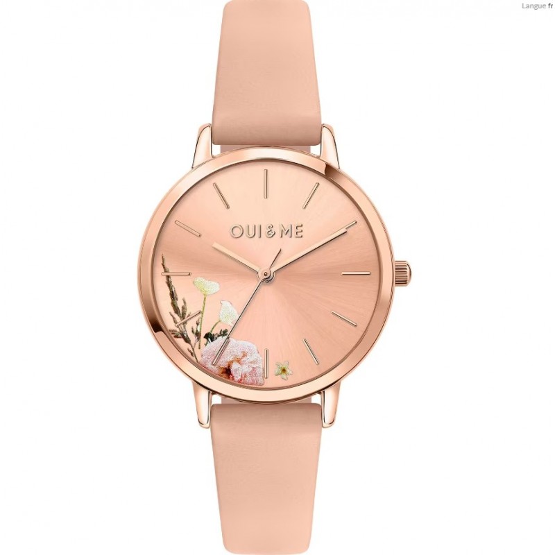 Oui & Me Fleurette Montre Femme Acier Doré Rose Cuir Rose ME010378 Oui & Me Fleurette Montre Femme Acier Doré Rose Cuir Rose ME010378