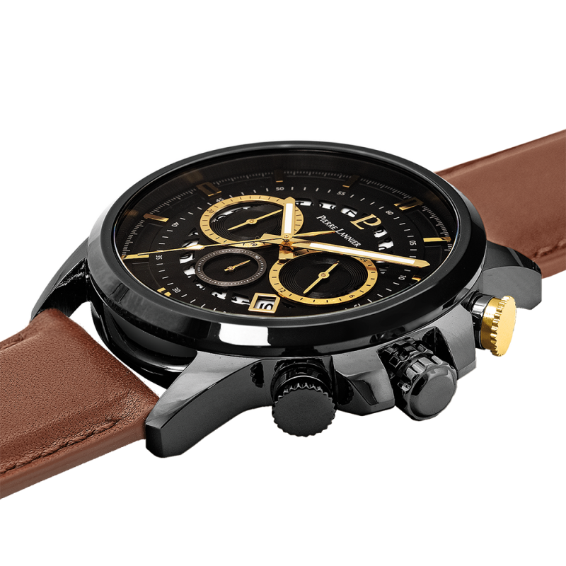 Montre Homme Pierre Lannier Chronographe Quartz 292C4 - Boîtier Et Bracelet Acier Chocolat - Neuf Avec Défauts
