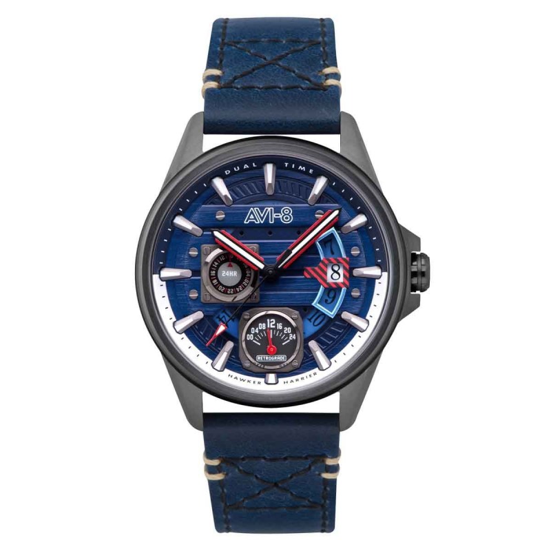 AVI-8 Hawker Harrier Farley Montre Homme Multifonction Acier Cuir Bleu AV-4098-03 AVI-8 Hawker Harrier Farley Montre Homme Multifonction Acier Cuir Bleu AV-4098-03