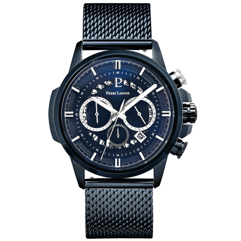 Pierre Lannier Sentinelle Homme Chronographe Acier Bleu Milanais 238G469 Pierre Lannier Sentinelle Homme Chronographe Acier Bleu Milanais 238G469