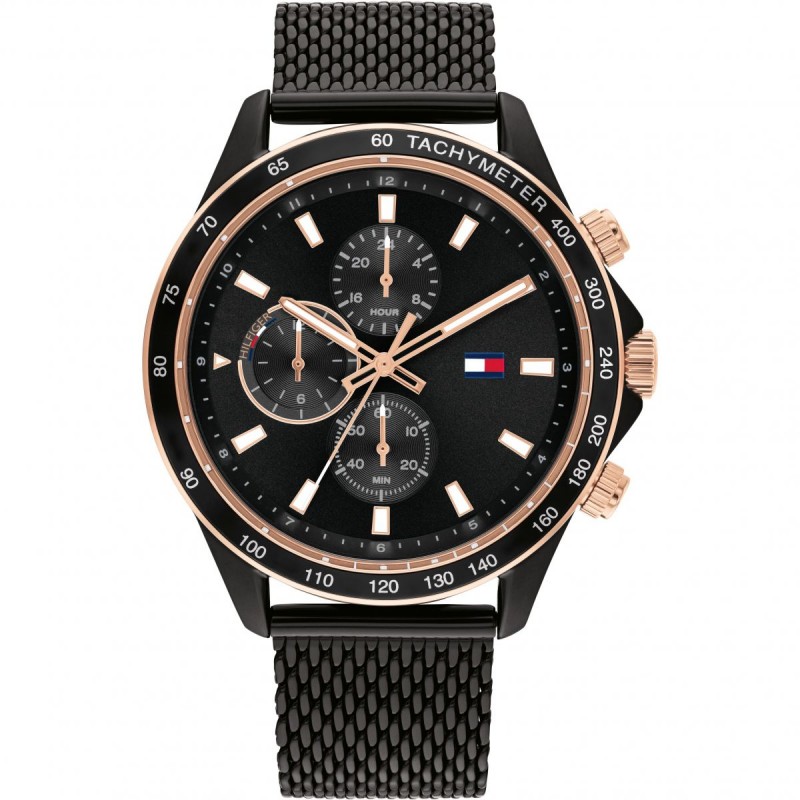 Tommy Hilfiger Miles Montre Homme Chrono Acier Noir Milanais 1792020 Tommy Hilfiger Miles Montre Homme Chrono Acier Noir Milanais 1792020