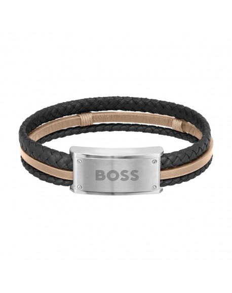 Boss Bracelet Homme Acier Et Cuir Bicolore 1580423
